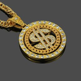 TopBling Personality Hip Hop Rotation Dollar Symbol Pendant Necklace Real White Gold Plated Jewelrys