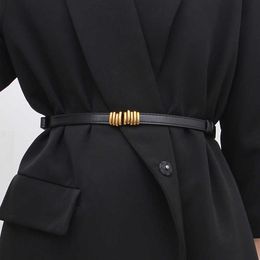 Belts New Fashion Black Thin Women Belt Gold Metal Buckle Adjustable Waist Belts Wild Skinny Slim Dress Jeans Decor Waistband Straps Z0223