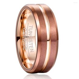 Wedding Rings NUNCAD 8mm Width Tungsten Carbide Ring Brown Plating Rose Gold Middle Groove Steel Men's