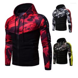 Men's Hoodies Plus Size Mens Fashion Camouflage Military Hooded Sweatshirt Colorblock Slim Zipper Male Tops Streetwear Autumn 2023