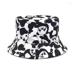 Berets Reversible Black White Cow Panda Pattern Bucket Hats Foldable Panama Hat Fisherman Caps For Men Women Gorras Summer