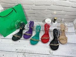 2023 Toe Summer Ankle Strap Flat For Girls Metal Gold Chain Causal Women Fashion 35-40