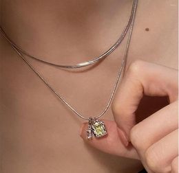 Choker Korean Version Of The Fashion Green Rhinestone Double Necklace Light Luxury Niche Design Clavicle Chain