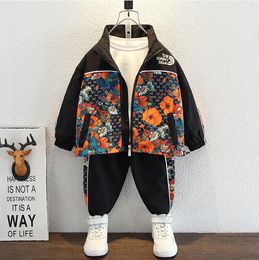 kids designer clothes boy Clothing Sets Floral print windbreaker jacket sweatpants tracksuits spring children coat