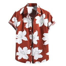 Men's Casual Shirts Summer short-sleeved shirt men's Hawaiian shirt cotton lapel soft print Aloha loose button shirt tassel top Z0224