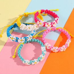 Charm Bracelets Cute Flower Bracelet For Girls Friendship Handmade Children Accessories Jewellery Wholesale 2023 Trend Colour Rope