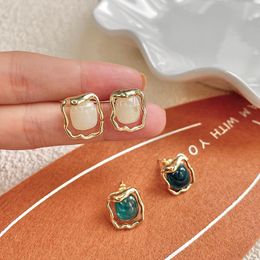 Stud Earrings Origin Summer Minimalist Irregular Geometric Shiny Opal For Women Gold Colour Metal Square Brincos 2023
