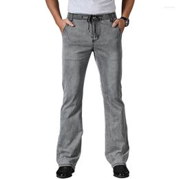 Men's Jeans 2023 Summer Thin Micro Flared Men Boot Cut Denim Pants Drawstring Stretch Waist Breathable Male Fashion Gray Trousers