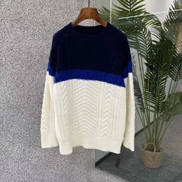 Men's TShirts 23ss Men Sweater Patchwork Blue White Winter Pullover Knit Jumpers Luxury Brand Causal Sports Daily Korean Women 230223