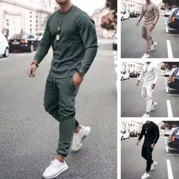 Men's Sweaters Male Tracksuit 2Pcs Sets Sportwaer Jogger Outfit Suit Fashion Men Clothes Plaid Solid Color Set Men's Long Sleeves