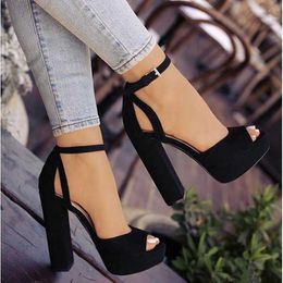 Sandals Platform Sandals For Women Peep To Ankle Strap Black Flock Fashion Sexy Classic Sandals Shoes 2023 New Arrivals Popular Heels Z0224