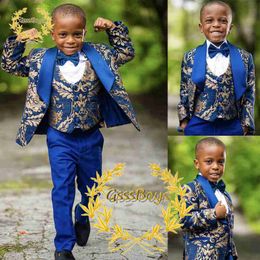 Clothing Sets Printed Boys Suit Three Piece Wedding Tuxedo Child Formal Jacket Set Dinner Blazer Pants Vest Kids Whole Outfit Customization W0224