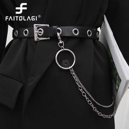 Belts Men Women Punk Belt PU Leather Pin Buckle Jeans Strap Korean Full Hole Decorative Pants Chain Boys Girls Street Retro Waistband Z0223