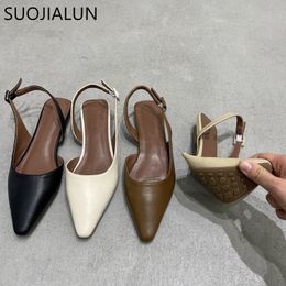 Sandals SUOJIALUN 2023 Spring Shallow Slip On Women Slingback Shoes Soft Casual Ladies Sandal Flat Heel Outdoor Dress Mules 230224