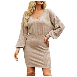 Casual Dresses For Women 2023 Elegant Long Sleeves Dress Ladiesv-Neck Loose Maxi Solid Jersey Vestidos