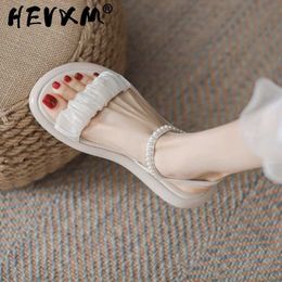 Sandals HEVAM Elegant Pearl Women's Summer Fairy Style 2023 Fashion Round Head Lace Beaded Party Wedding Flat Y2302