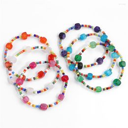 Strand Candy Colour Beads Bracelet Natural Square Agates For Women Men Bangles Female Boho Jewellery Y2K Fashion Party