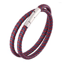 Charm Bracelets Trendy Men Women Jewelry Red Blue Multilayer Braided Leather Bracelet Stainless Steel Buckle Fashion Bangles Gift SP0495
