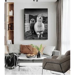 Paintings Llama Black and White Wall Kids Room Decor Alpaca Poster Canvas Art Painting Animal Prints Wall Art Nursery Decorative Woo