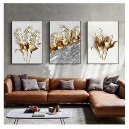 Gold Leaf Posters And Prints Cuadros Wall Art Pictures For Living Room Home Decoration Unframed Abstract Art Canvas Paintings Woo