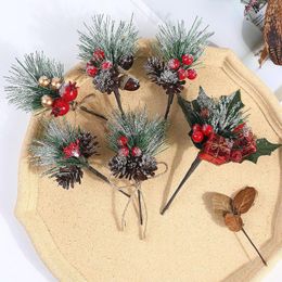 Decorative Flowers 4pcs Simulation Plant Frost Pine Needles Christmas Candy Box Gift Bag Decoration Artificial Branches Home Decor Navidad