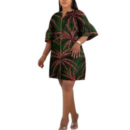 Women's Jackets African Ankara Printed Long Ruffle Sleeve Casual Zip Cotton and Knee Dress A2324002 230223