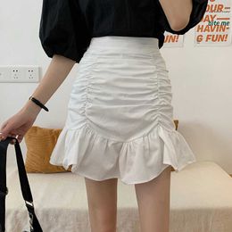 Skirts Skirts Women Solid A-line Summer Mini Skirt Ladies Ruffles New Ulzzang Chic Ruched All-match Hot Selling Lovely Girls Elegant L230224