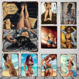 Retro Sexy Girl Metal Painting Seaside Girls Art Poster Metal Plate Tin Sign Personalised Decor Vintige Girl Iron Painting Home DecorHome Wall Decor Size 30X20CM w01