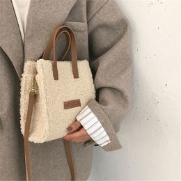 Evening Bags Women Winter Shoulder Bag Lamb Wool Warm Soft Autumn Ins Square Crossbody Portable Casual Beige Khaki Girls Preppy Style 230224