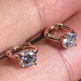 Hoop Earrings 10K Rose Gold Women Moissanite Diamonds 0.5 1 2 3 Carat Round Wedding Party Engagement Anniversary Gift Present