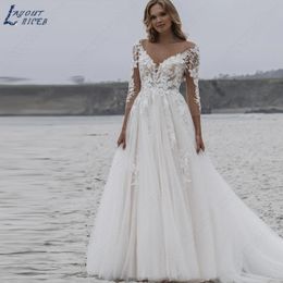 Party Dresses LAYOUT NICEB V-Neck Lace Wedding Dress Appliques Long Sleeves Bridal Gowns robe de marie boho Backless Tulle A-Line Sweep Train 230224