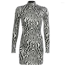 Casual Dresses Mini Dress Women's Turtleneck Bodycon Long Sleeve Zebra Stripe Ladies Fashion Evening Club Party Wear