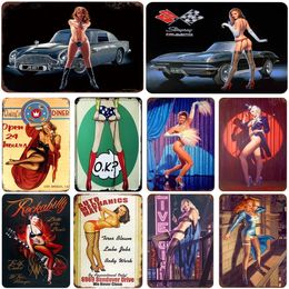 Sexy Lady Metal Tin Sign Pin Up Girl Metal Poster Vintage Tin Sign Plate Retro Iron Painting Home Wall Decoration Sexy Girl Poster Garage Home Decor Size 30X20CM w01