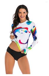 Women's Swimwear Women's Long Sleeve Rashguard Two Pieces Quick-dry Surfing Suit Top Hiking Shirts Rash Guard UV Protect Swimsuit