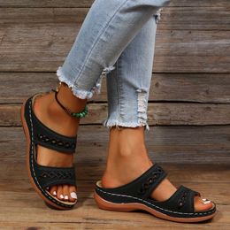 Summer Women Wedge Sandals Premium Orthopaedic Open Toe Slippers Vintage AntiSlip Leather Casual Female Platform Retro Shoes NewL230224