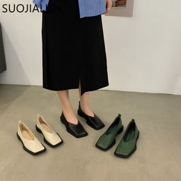 Dress Shoes SUOJIALUN 2022 Spring Flat Square Toe Shallow Mouth Slip on Loafers Ladies Casual Zapatos Mujer 230224