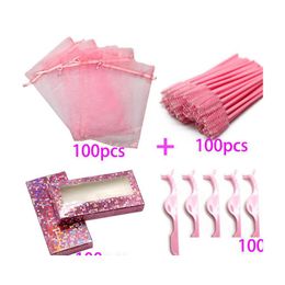 car dvr False Eyelashes 50/100Pcs 4 In 1 Bk Eyelash Packaging Bag Shining Glitter Colour Pink Box With Brushes And Lash Tweezers Drop Deliver Dhlyg