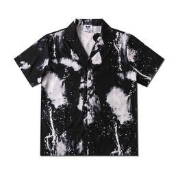 Men's Casual Shirts Summer New Mens Short Sleeve Hawaiian Beach Shirt Trendyol Men Oversize Vintage Splash Ink Art Black Shirts Street Chemise Homme Z0224