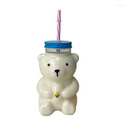 Mugs 550ml Creative Bear Milk Straw Mug Cute Cartoon Student Juice Cup High-value Cold Drink Cola Beach Cups