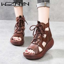 Sandals Ankle Roman Sandals Women 2022 Summer New Style Ladies Fashion Thick Sole Retro Cool Boots Flat Wedges Student Sandals Women Z0224