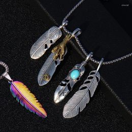 Pendant Necklaces Fashion Hip Hop Long Chain Necklace For Women Men Stainless Steel Jewelry Feather Series Punk JewelryPendant Elle22