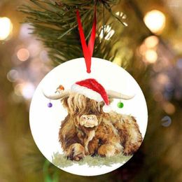 Christmas Decorations Hat With Ornament Highland Cow Home Hanging Pendant Flat Decoration Acrylic TreeFarm Haning T F5M8