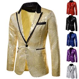 Men's Suits & Blazers Sequins Shiny Gold Wedding Men Dress Coat Slim Fit Single Button Stage Host Show Casual Nightclub Suit Jackets
