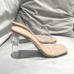 Sandals Hot 2023 Bombas de verão PVC Jelly Slippers Open Toe Heels High Women Women Transparent Perspex Sapatos Clear Clear Y2302