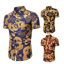 Luxury Men's Shirts Fashion golden dragon 3D Printed short Sleeve Tops Turn-down Collar Buttoned Shirt Party Club Cardigan Blouses
