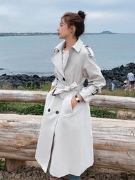 Women's Trench Coats Fashion Double-Breasted Women Trench Coat Long Belted Slim Lady Duster Coat Cloak Female Outerwear Spring Autumn Clothes 230223