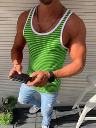 Men's Tank Tops 2023 Summer Casual Sleeveless Tee Shirts For Mens Vintage Stripe Printing Men Fashion O-Neck Pullover Streetwear