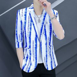 Men's Suits & Blazers Summer Dress Sleeve Small Suit Male Seven Points Stripe Coat Korean Version Slim Physique Ruffian Jacket Half SuitMen'