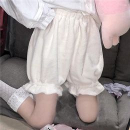 Women's Shorts Summer Kawaii Bloomers Pink White Winter Cute Lolita Girls Warm Velvet Sweet High Waist Lace Women Plush