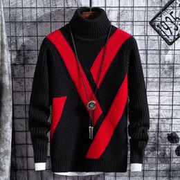 Men's TShirts Winter thick warm sweater men's high collar casual splicing Christmas Sweater loose Pullover good qualit 230223